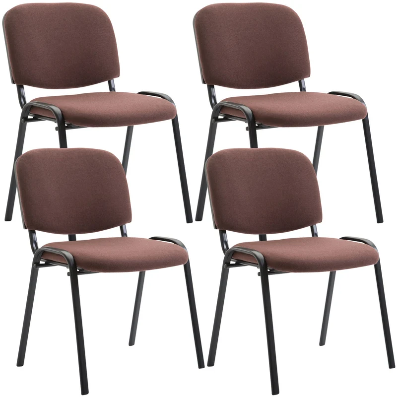 Lot de 4 chaises visiteur empilable zone d'attente en tissu marron piètement à 4 pieds en métal noir 10_0003191