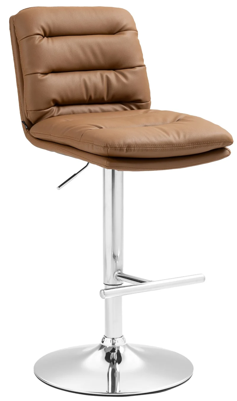 Tabouret de bar x1 repose-pieds et dossier assise rembourré en PVC marron clair et métal chromé 10_0006884