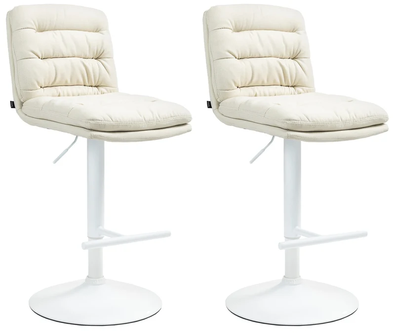 Lot de 2 tabourets de bar avec repose-pieds et dossier assise rembourré en tissu crème et métal blanc 10_0006755