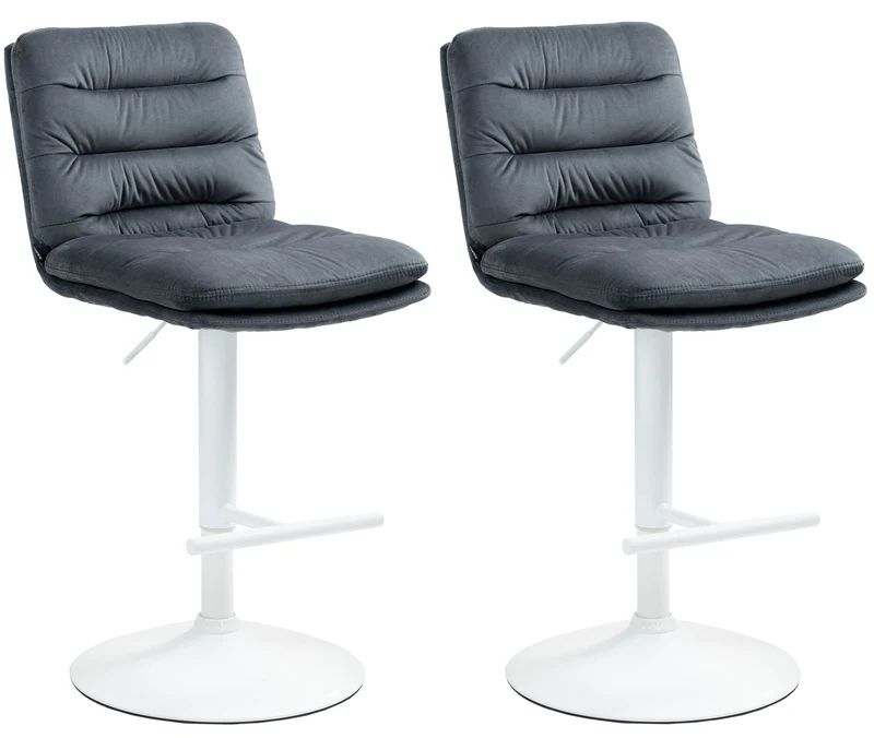 Lot de 2 tabourets de bar avec repose-pieds et dossier assise rembourré en velours gris foncé et métal blanc 10_0006751