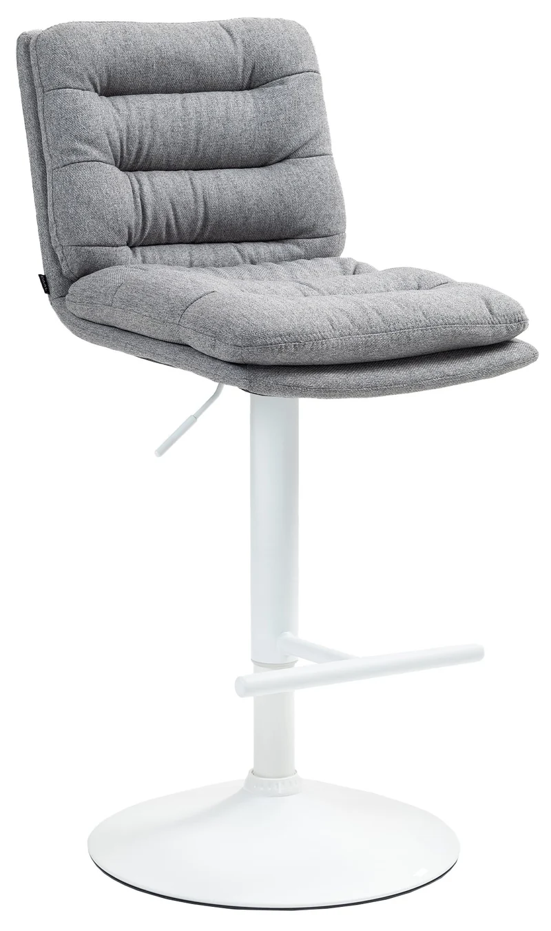 Tabouret de bar x1 repose-pieds et dossier assise rembourré en tissu gris et métal blanc 10_0006509