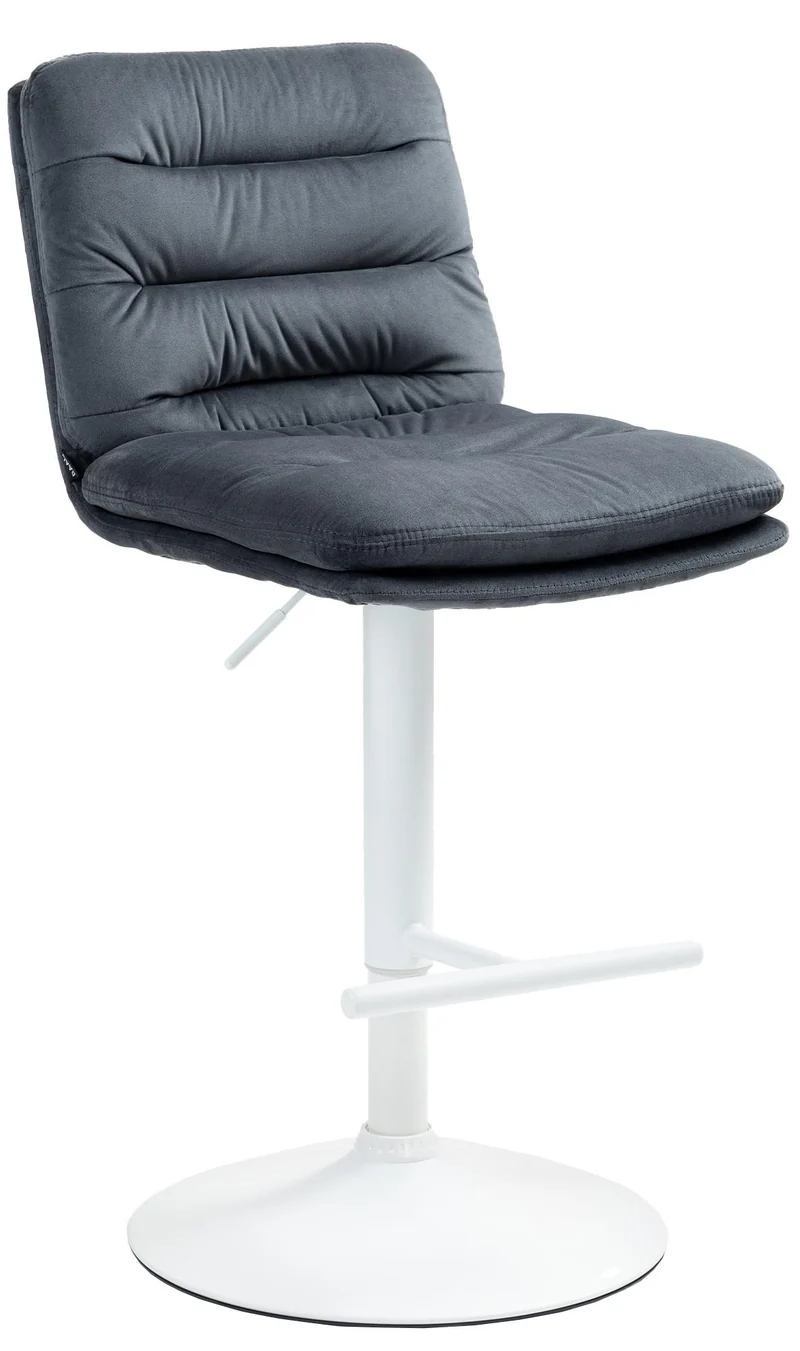 Tabouret de bar x1 repose-pieds et dossier assise rembourré en velours gris foncé et métal blanc 10_0006498