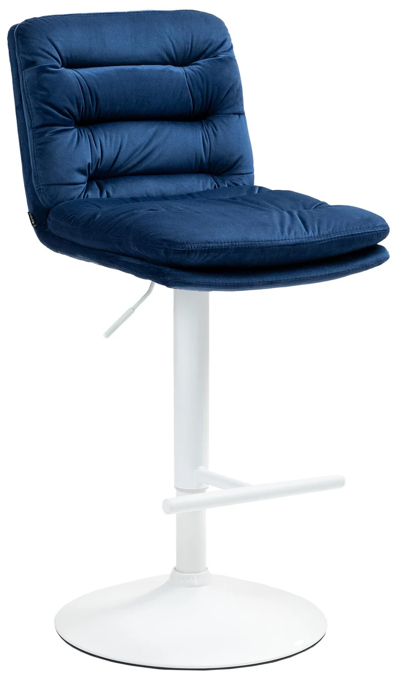 Tabouret de bar x1 repose-pieds et dossier assise rembourré en velours bleu et métal blanc 10_0006497
