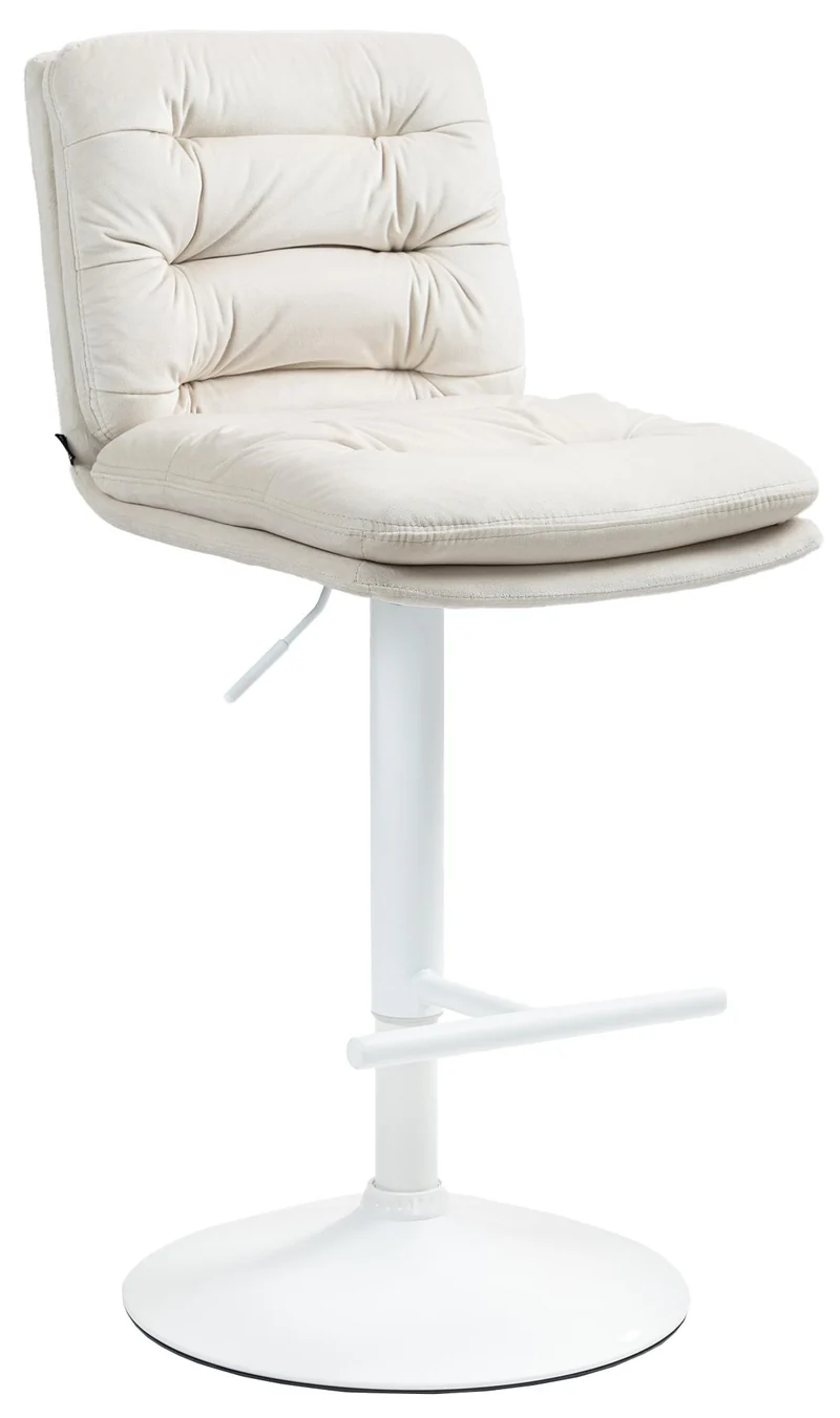 Tabouret de bar x1 repose-pieds et dossier assise rembourré en velours crème et métal blanc 10_0006496