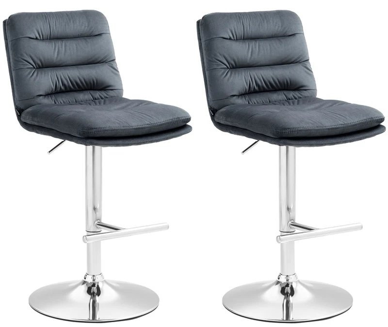 Lot de 2 tabourets de bar avec repose-pieds et dossier assise rembourré en velours gris foncé et métal chromé 10_0006471