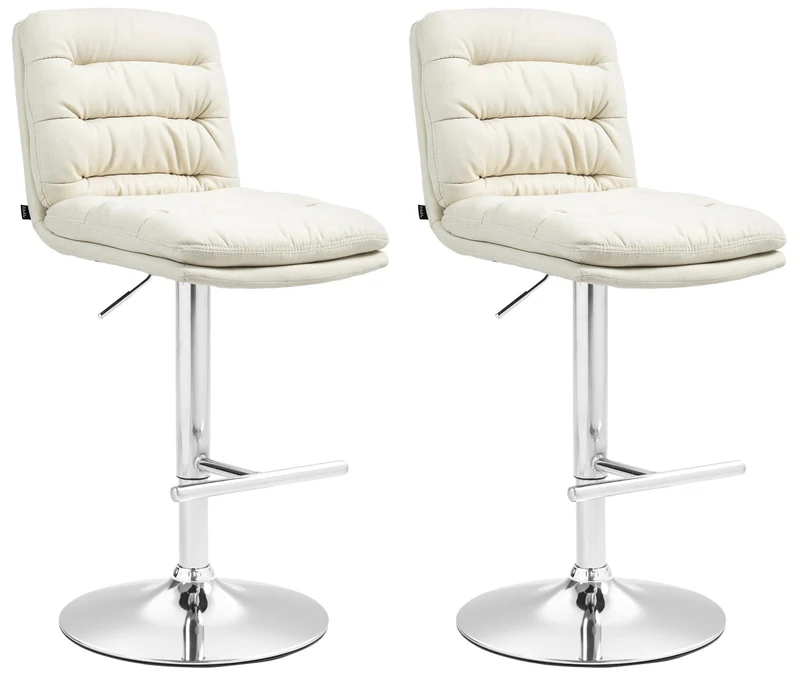Lot de 2 tabourets de bar avec repose-pieds et dossier assise rembourré en tissu crème et métal chromé 10_0006431