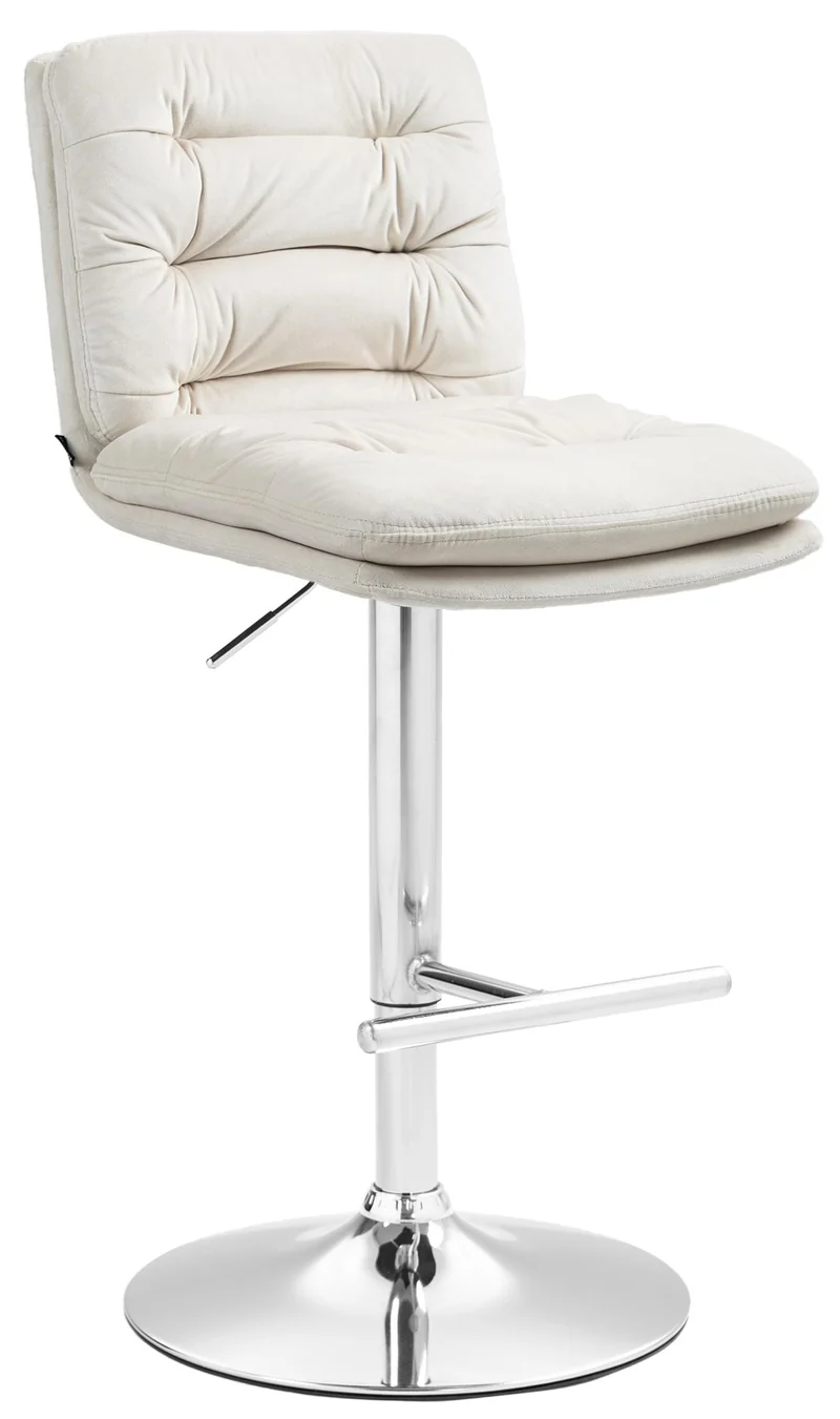 Tabouret de bar x1 repose-pieds et dossier assise rembourré en velours crème et métal chromé 10_0006235