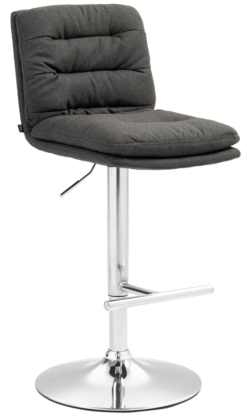 Tabouret de bar x1 repose-pieds et dossier assise rembourré en tissu gris foncé et métal chromé 10_0006283