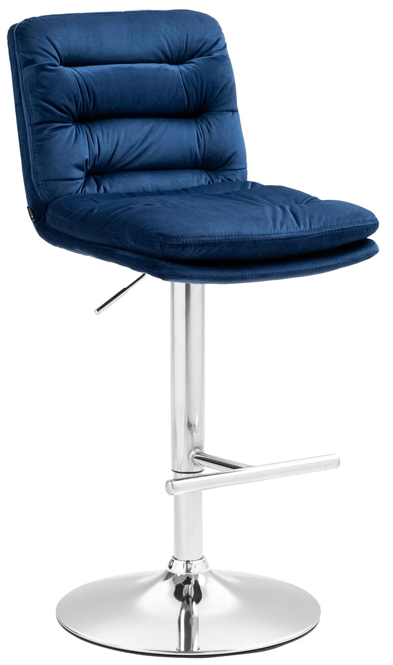 Tabouret de bar x1 repose-pieds et dossier assise rembourré en velours bleu et métal chromé 10_0006282