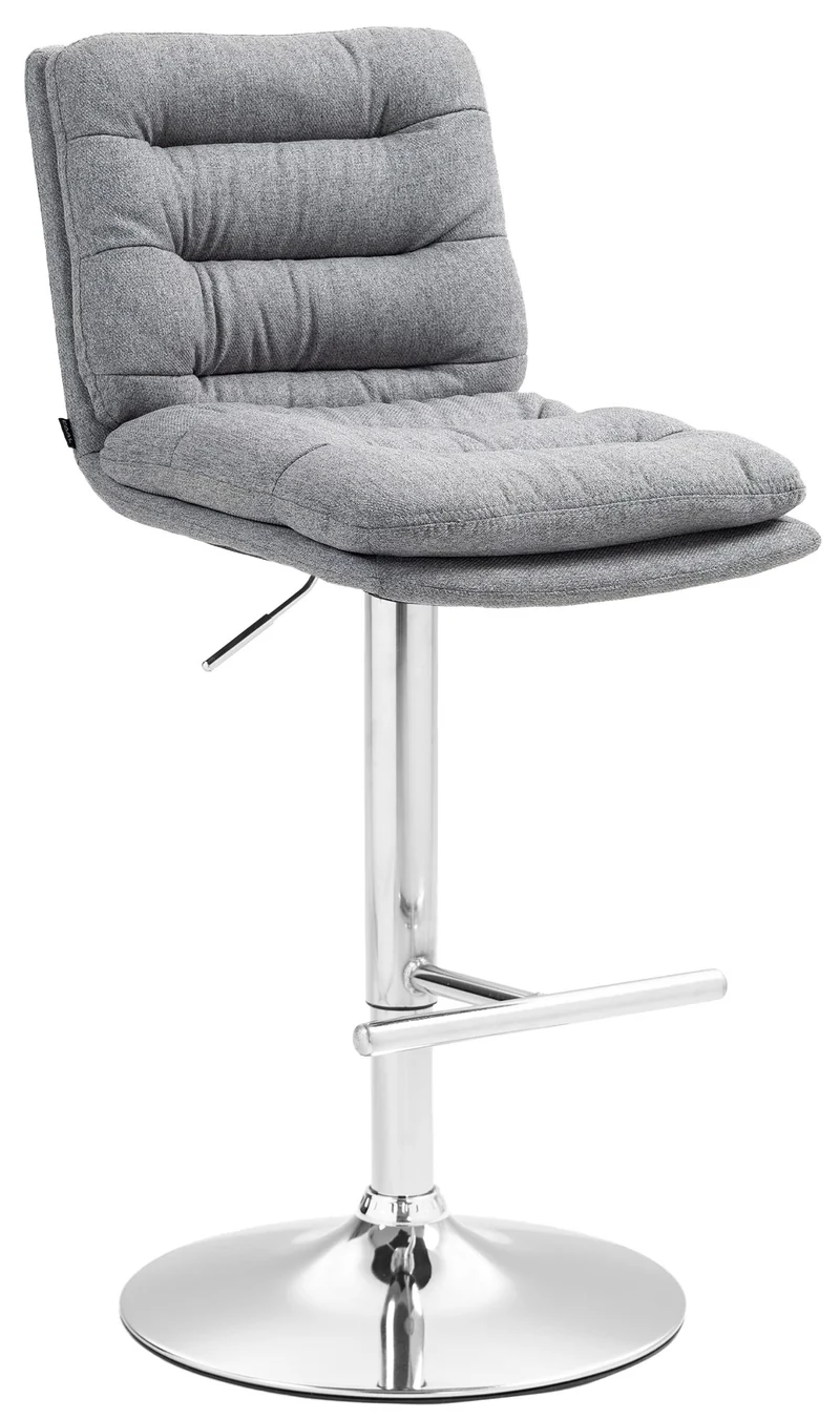 Tabouret de bar x1 repose-pieds et dossier assise rembourré en tissu gris et métal chromé 10_0006212