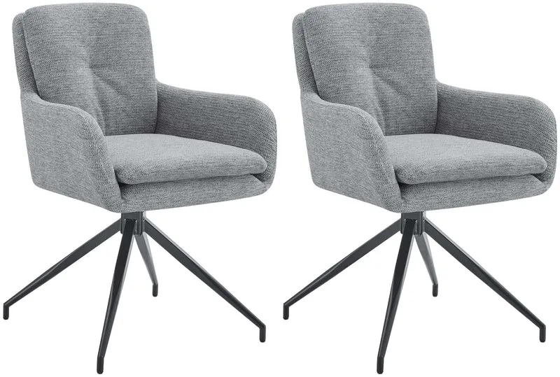 Lot de 2 chaises de salle à manger fonction pivotante confortable et moderne en tissu gris cadre métal 10_0006561