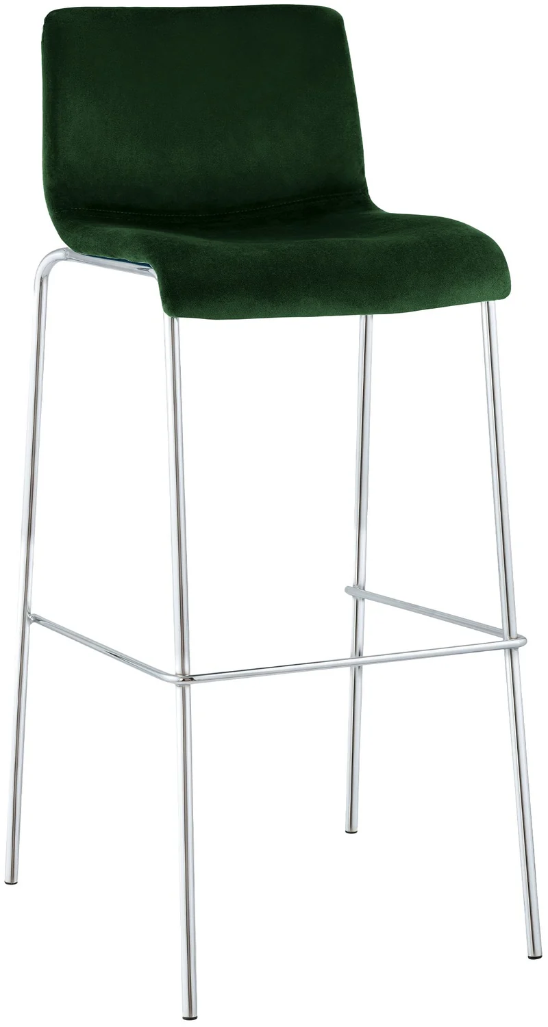 Tabouret de bar x1 dossier bas 4 pieds en métal chromé assise en velours vert 10_0005947