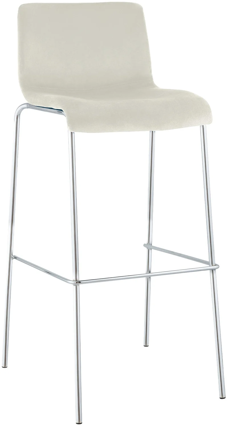 Tabouret de bar x1 dossier bas 4 pieds en métal chromé assise en velours crème 10_0005826