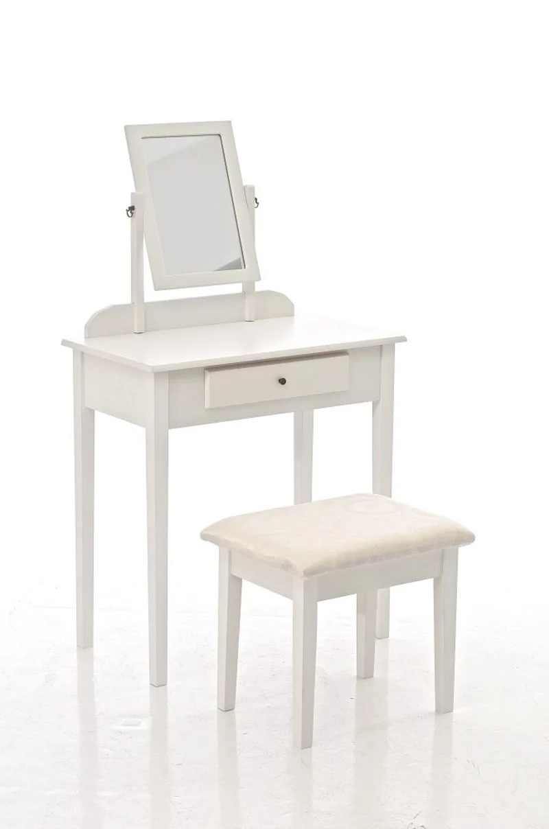 Coiffeuse avec tabouret et miroir inclus en bois blanc MOC10006