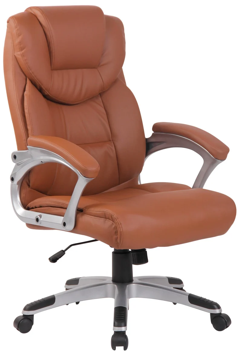 Fauteuil de bureau dossier inclinable hauteur réglable en PVC marron clair cadre métal 10_0006968