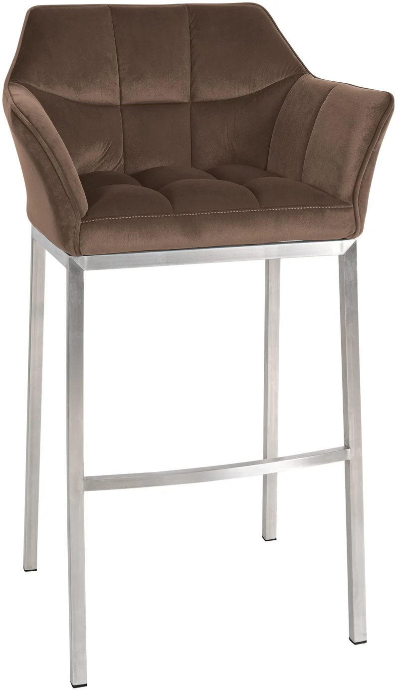 Tabouret de bar x1 assise enveloppante capitonnée en velours marron avec structure à 4 pieds en acier inoxydable 10_0006460