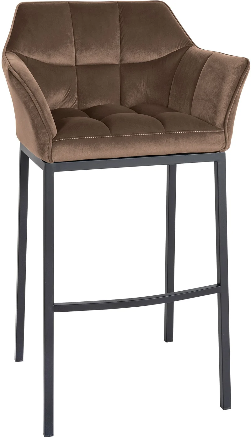 Tabouret de bar x1 assise enveloppante capitonnée en velours marron avec structure à 4 pieds en métal noir 10_0006458