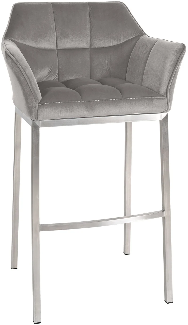 Tabouret de bar x1 assise enveloppante capitonnée en velours gris avec structure à 4 pieds en acier inoxydable 10_0006225