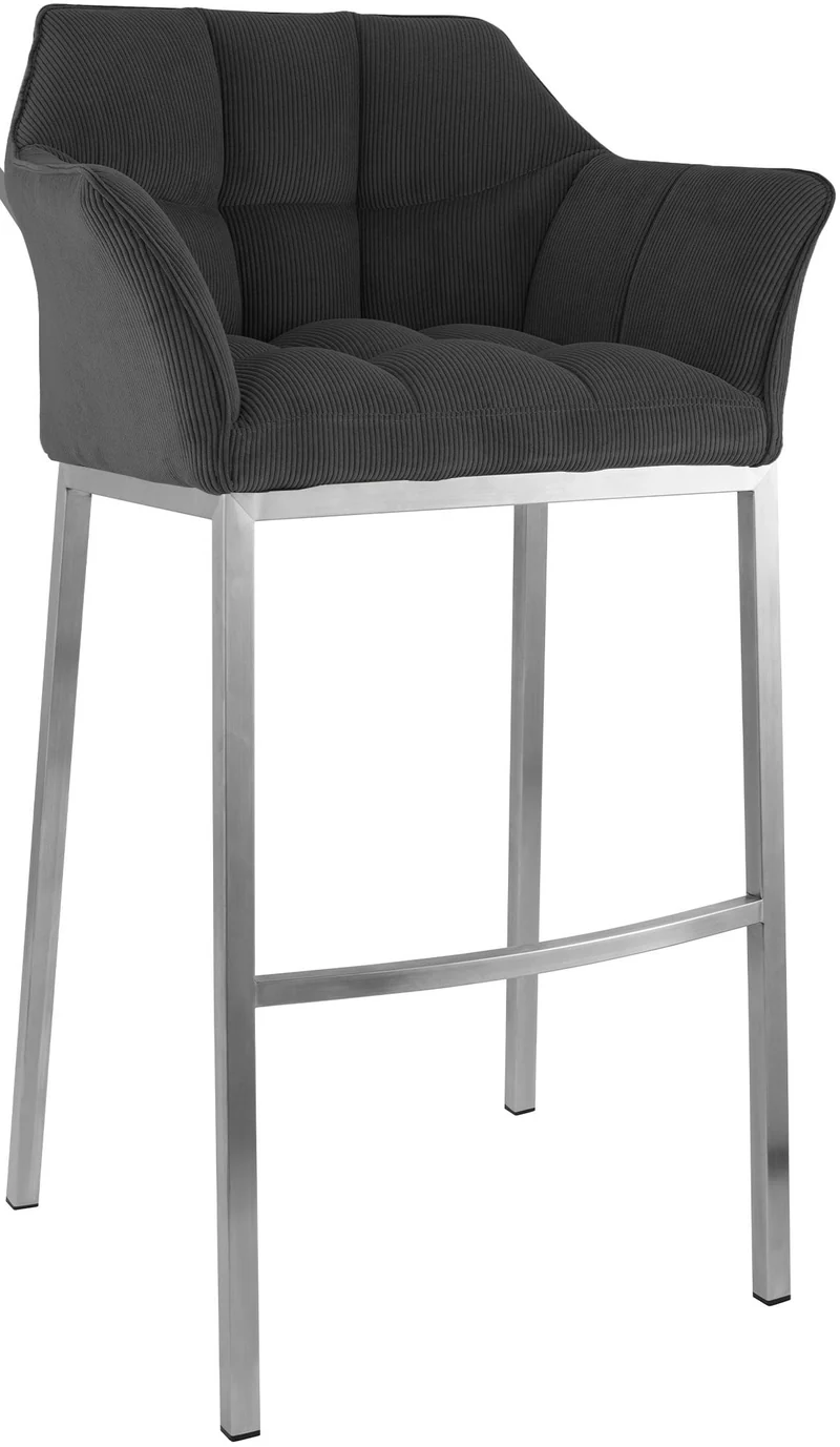 Tabouret de bar x1 assise enveloppante capitonnée en velours côtelé gris foncé avec structure à 4 pieds en acier inoxydable 10_0006223