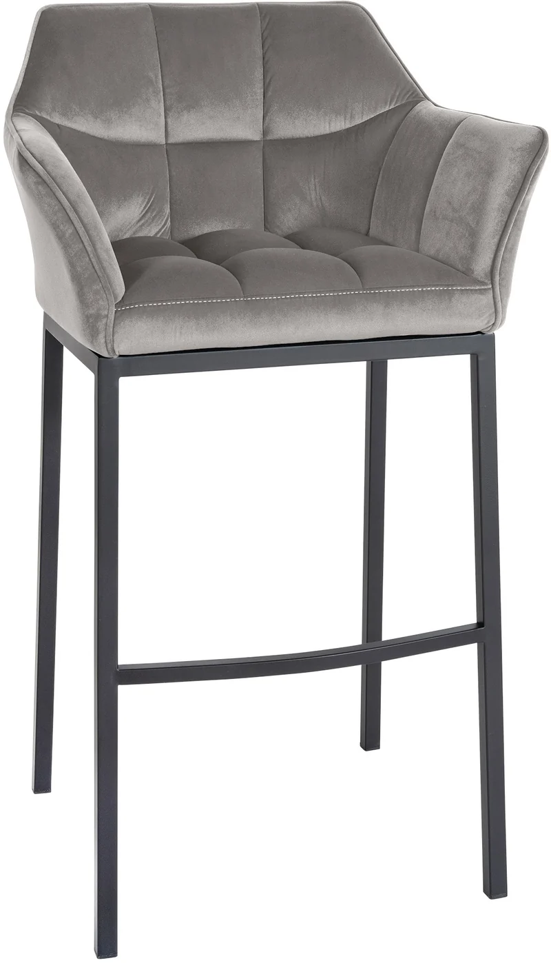 Tabouret de bar x1 assise enveloppante capitonnée en velours gris avec structure à 4 pieds en métal noir 10_0006062