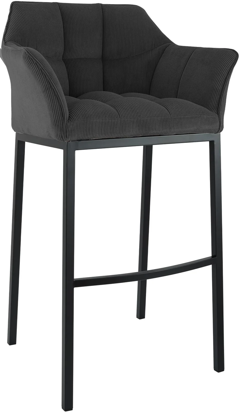 Tabouret de bar x1 assise enveloppante capitonnée en velours côtelé gris foncé avec structure à 4 pieds en métal noir 10_0005894