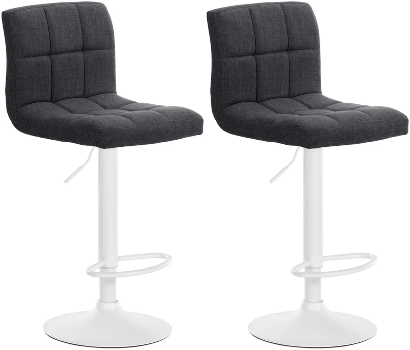 Lot de 2 tabourets de bar style contemporain en tissu matelassé gris foncé cadre métal blanc 10_0006131