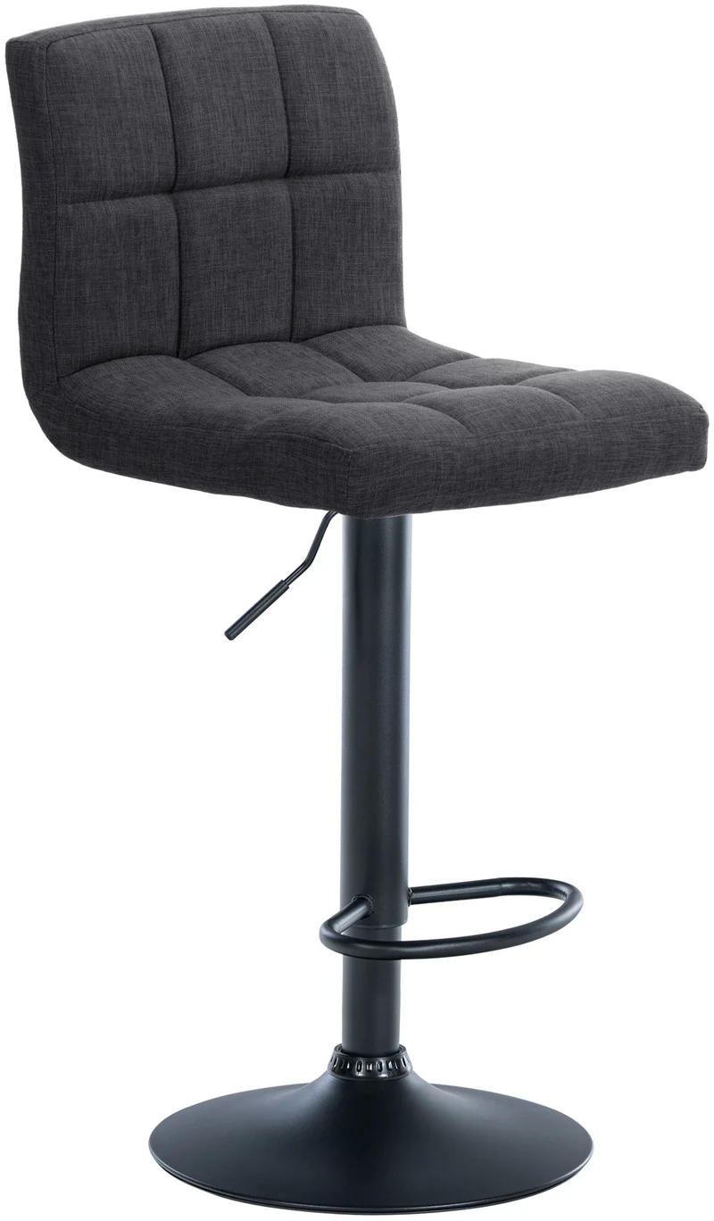 Tabouret de bar x1 style contemporain en tissu matelassé gris foncé cadre métal noir 10_0005786