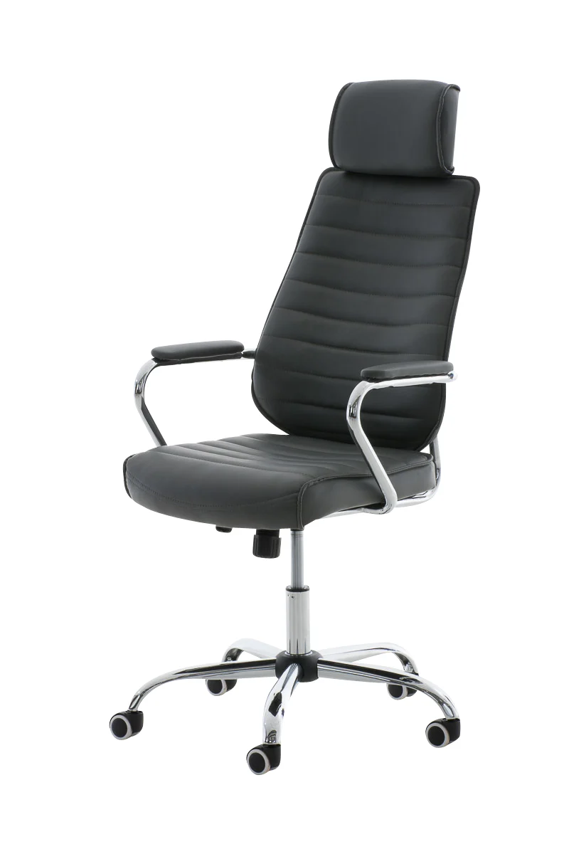 Fauteuil de bureau hauteur réglable pivotant mécanisme de bascule PVC gris et métal chromé 10_0006998