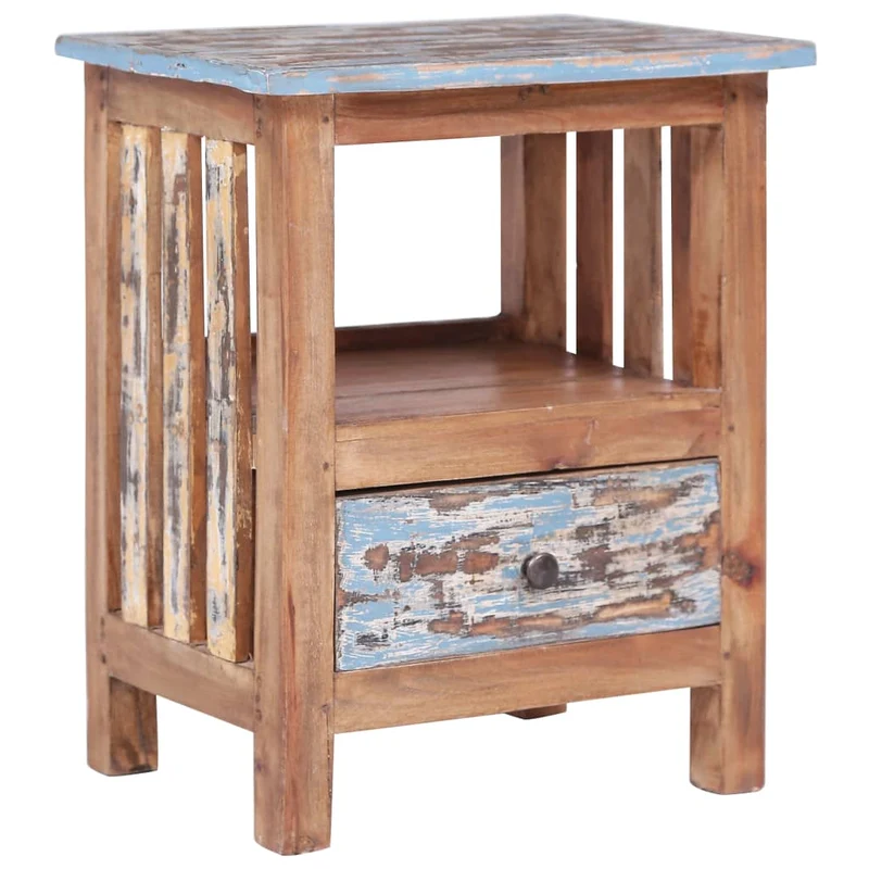 Table de chevet avec tiroir et étagère 41 x 30 x 50 cm bois d'acajou aspect vieilli DEC033014