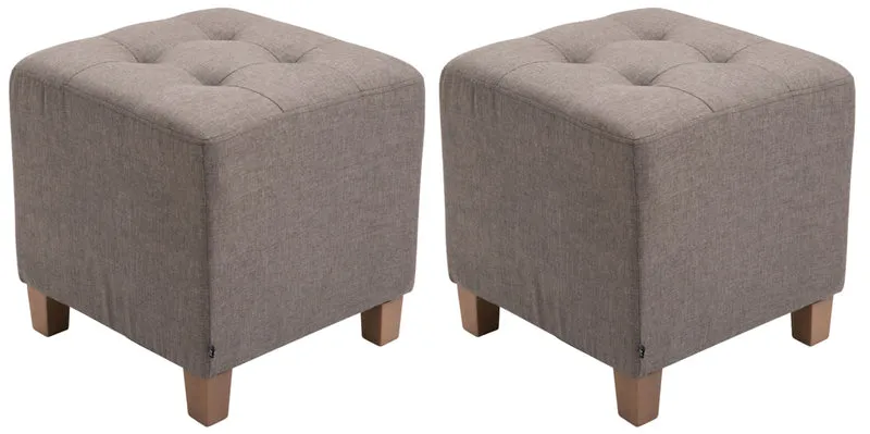 Lot de 2 poufs carrés en tissu taupe avec pieds en bois 45x45 cm – Assise capitonnée élégante 10_0006249
