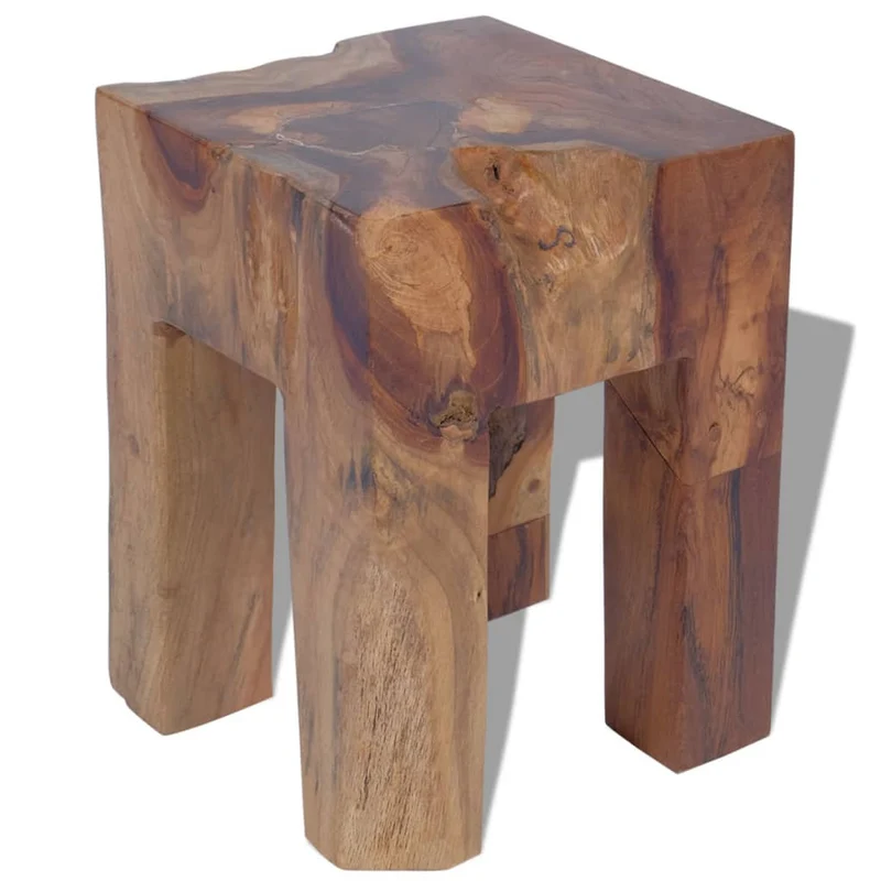 Tabouret assise support plantes design rustique bois de teck massif brun DEC026337
