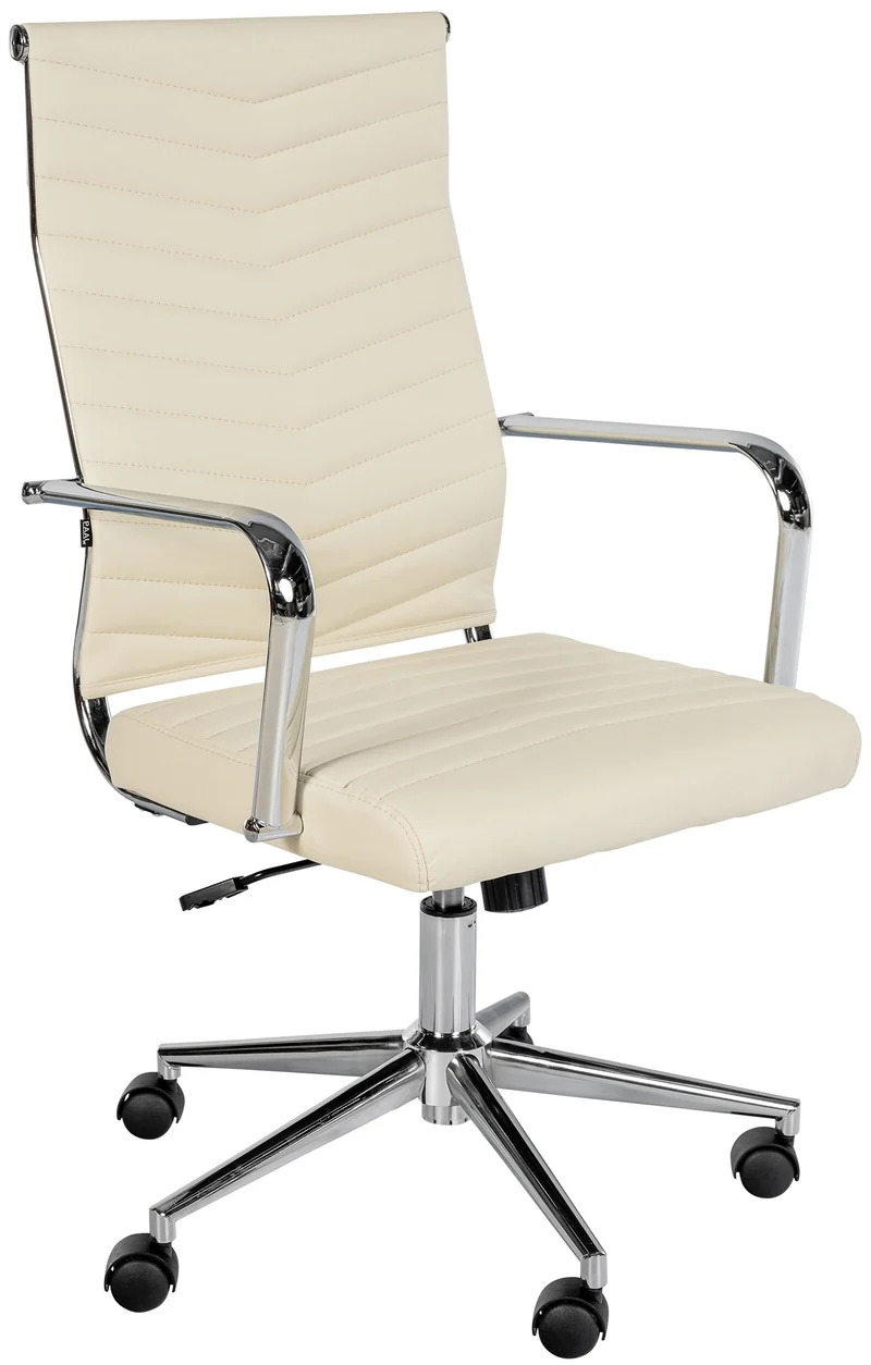Fauteuil de bureau design ergonomique inclinaison intégrée avec accoudoirs en similicuir crème et métal chromé 10_0006972