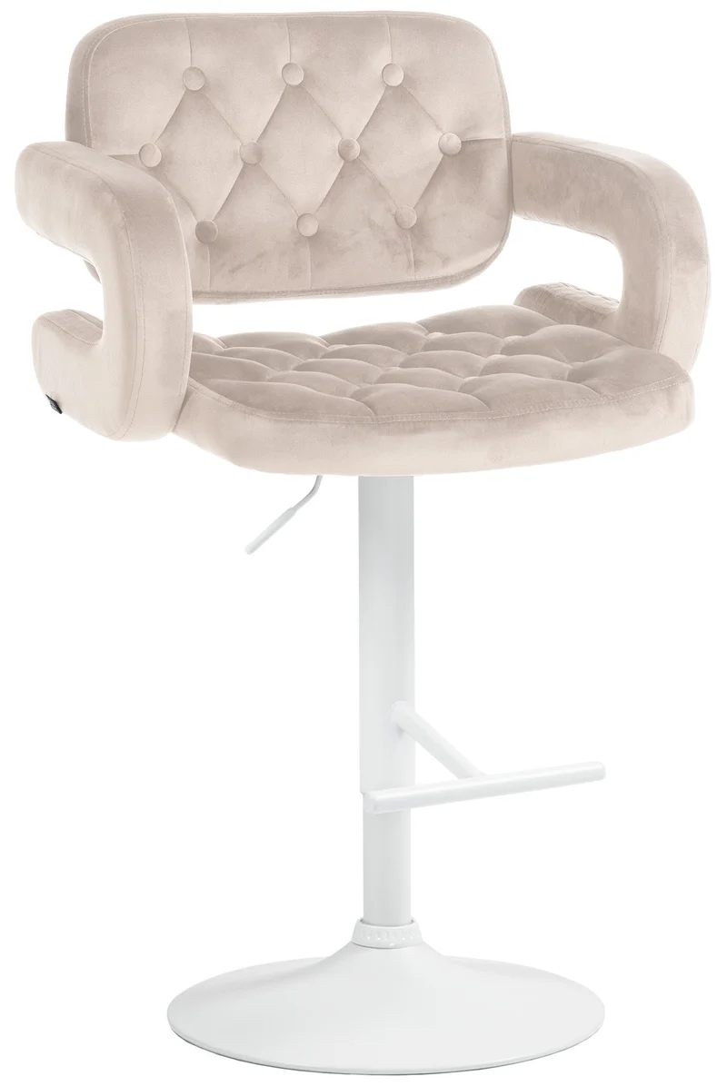 Tabouret de bar x1 design moderne assise capitonnée velours crème pied métal blanc 10_0006510