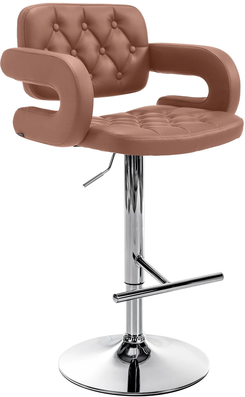 Tabouret de bar x1 design moderne assise capitonnée similicuir marron pied métal chromé 10_0006090