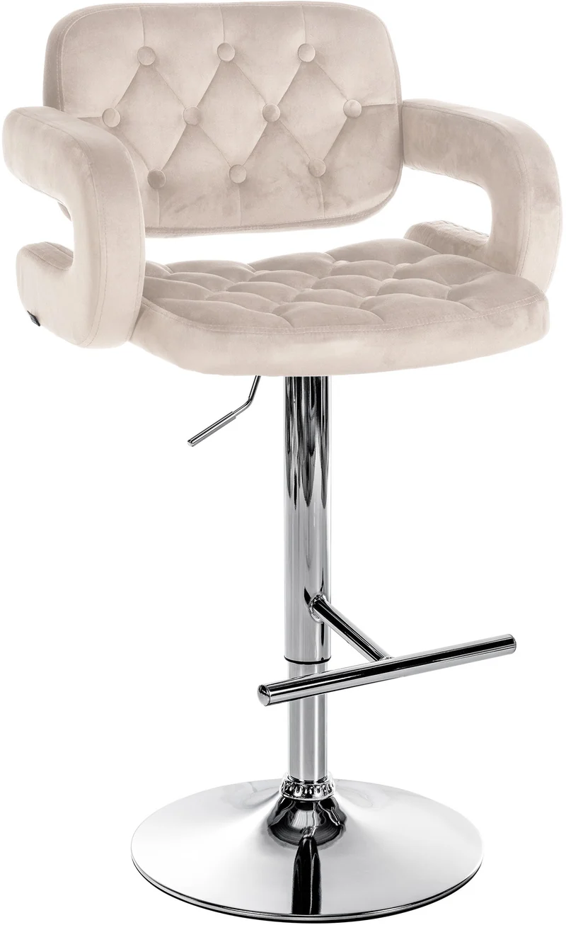 Tabouret de bar x1 design moderne assise capitonnée velours crème pied métal chromé 10_0006060