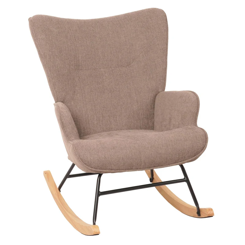 Fauteuil à bascule relaxation chaise tv rembourrage 11 cm en bois métal et tissu marron 04_0006914