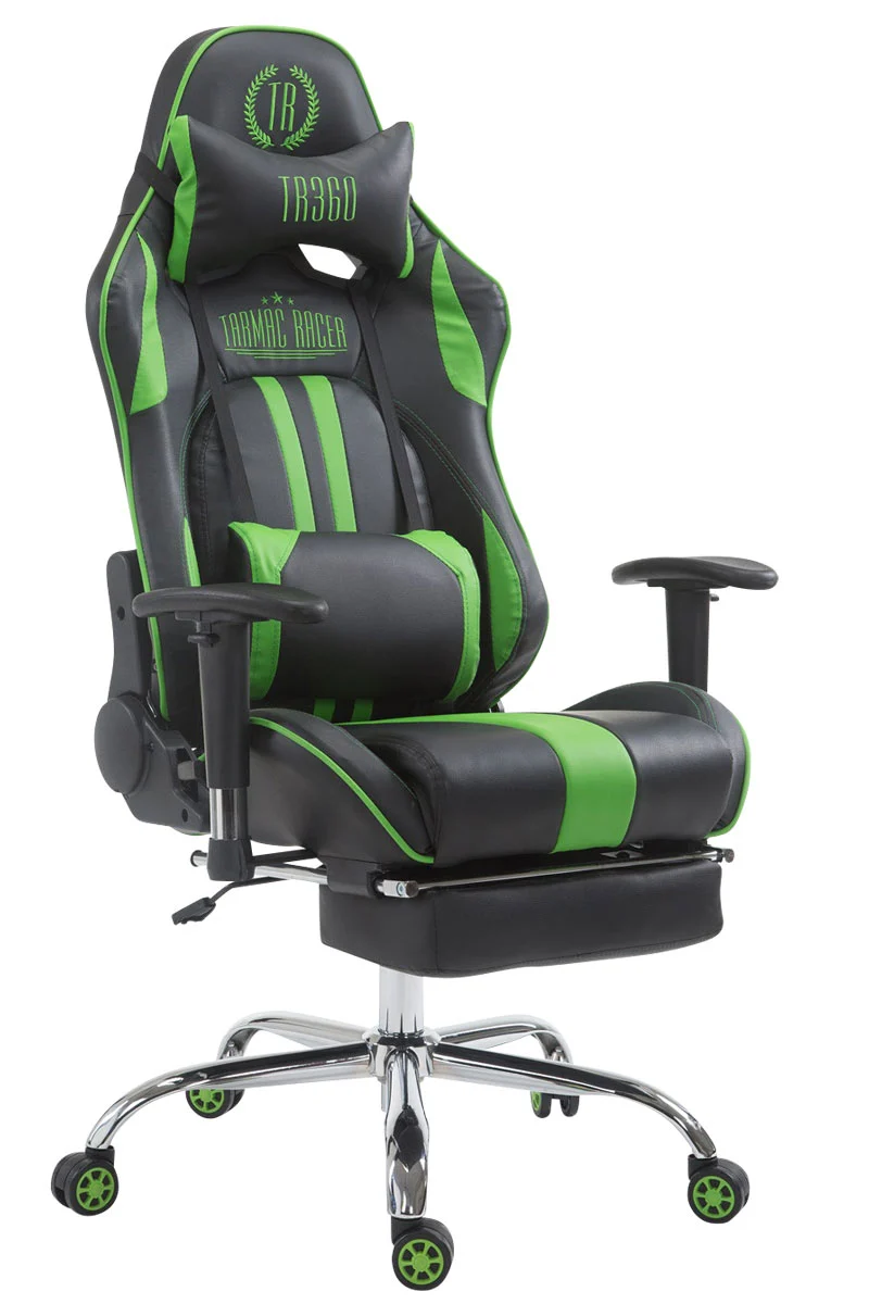 Chaise gamer ergonomique design sport et confort extrême avec repose-pieds similicuir noir / Vert 10_0006973