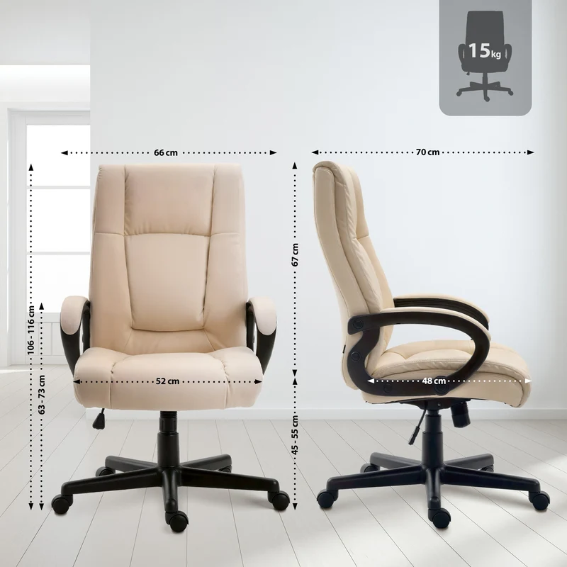 Chaise de direction rembourrée pivotant avec accoudoirs avec revêtement similicuir crème cadre plastique 10_0007040