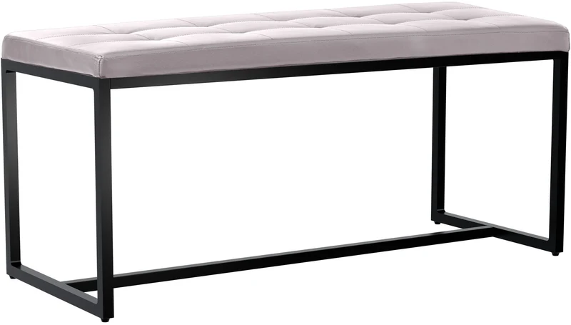 Banc d’entrée contemporain largeur 100cm à structure en métal noir assise capitonnée en tissu blanc 10_0006139