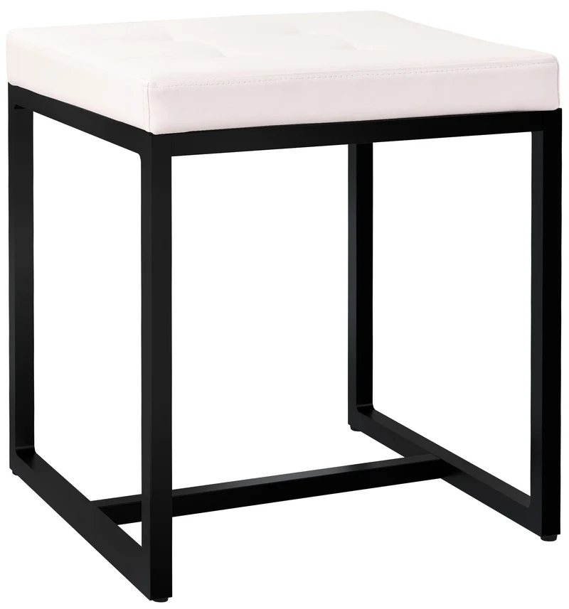 Banc d’entrée tabouret contemporain largeur 40cm à structure en métal noir assise capitonnée en similicuir crème 10_0005946