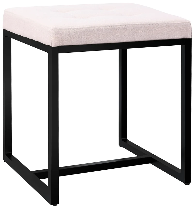 Banc d’entrée tabouret contemporain largeur 40cm à structure en métal noir assise capitonnée en tissu crème 10_0005924