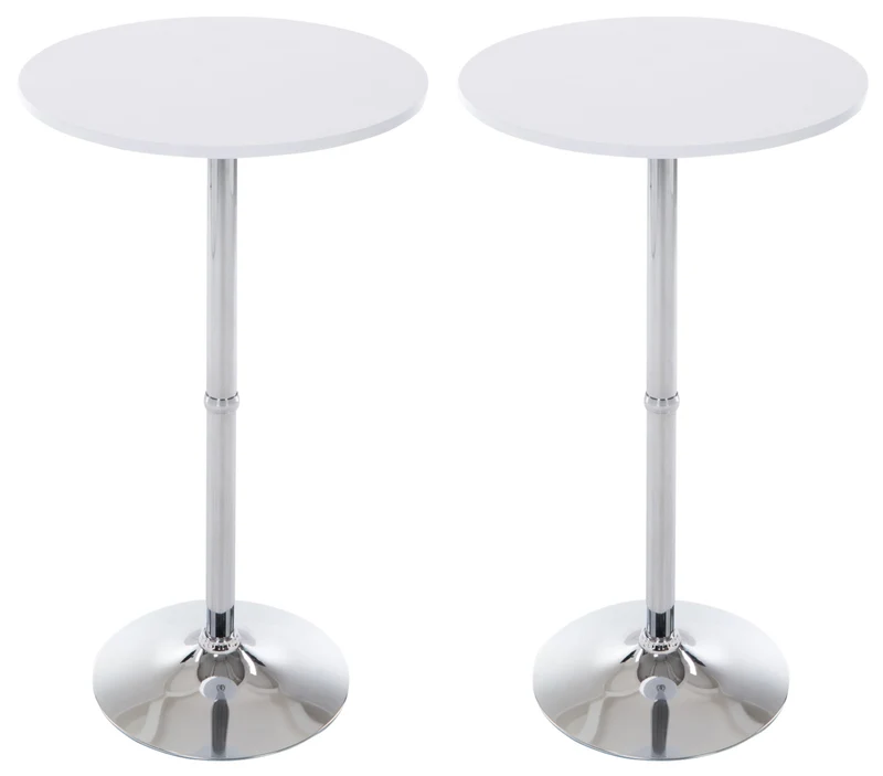 Lot de 2 tables hautes rondes Ø 60 cm en métal chromé et bois blanc 10_0004483
