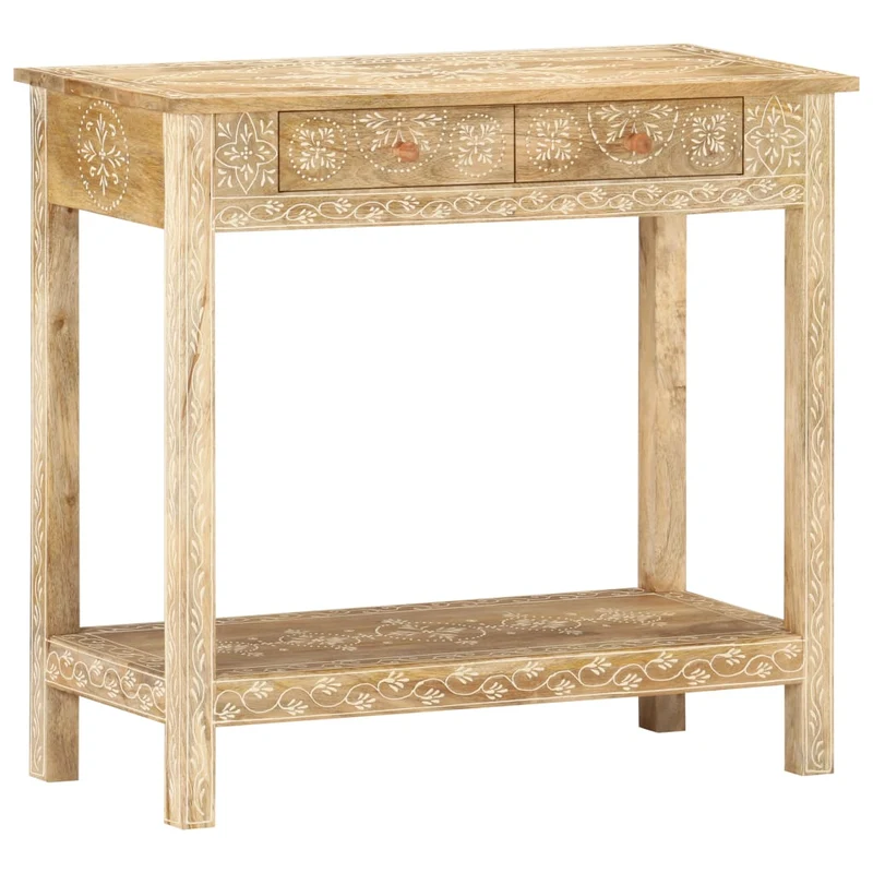 Table console avec tiroirs et étagère 80 x 35 x 74 cm bois de manguier avec motif peint à la main DEC031574