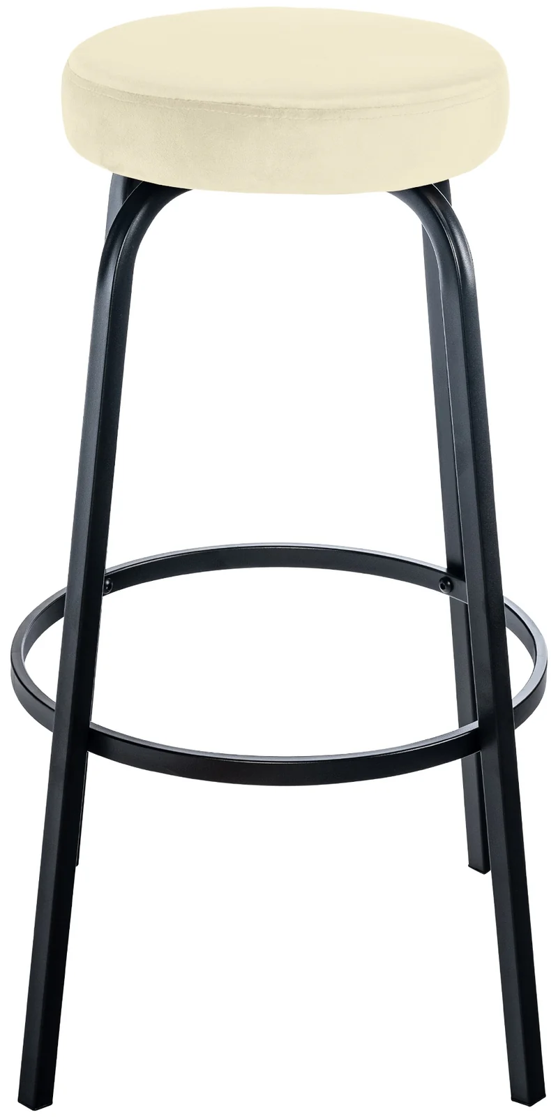 Tabouret de bar avec repose-pieds en velours crème piètement métallique noir mat à quatre pieds 10_0005809