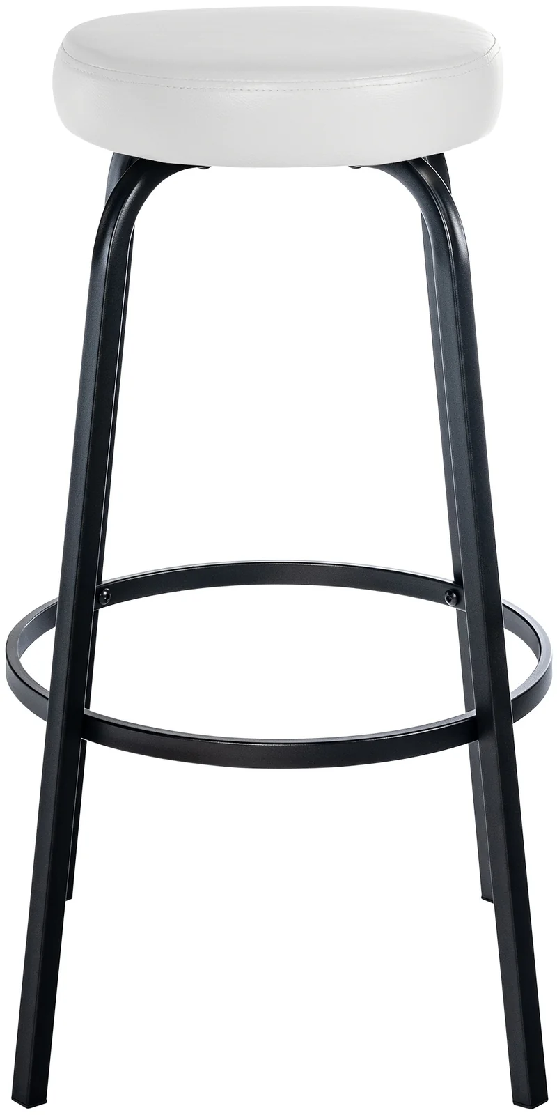 Tabouret de bar avec repose-pieds en PVC blanc piètement métallique noir mat à quatre pieds 10_0005806