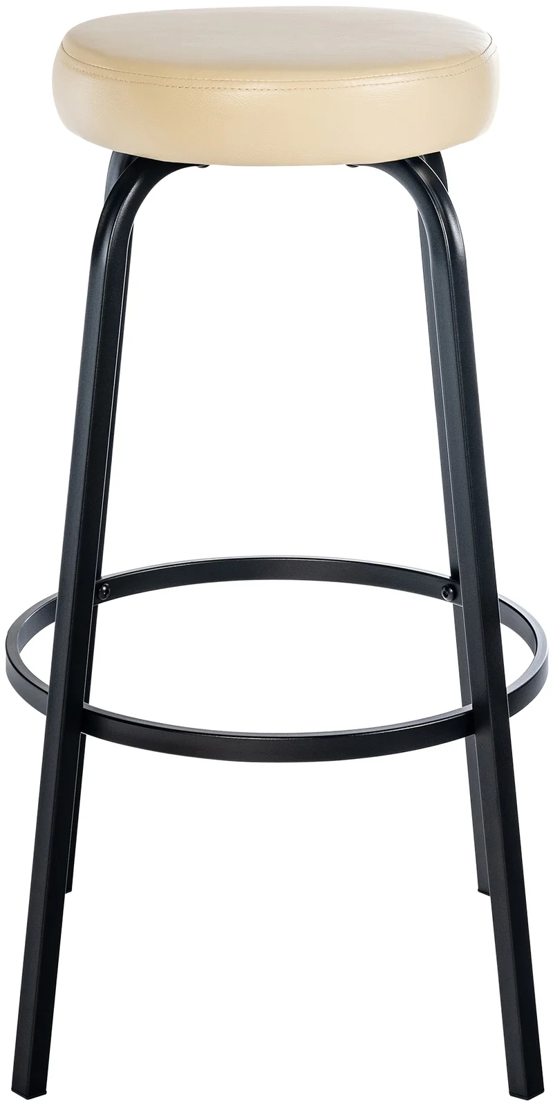 Tabouret de bar avec repose-pieds en PVC crème piètement métallique noir mat à quatre pieds 10_0005805