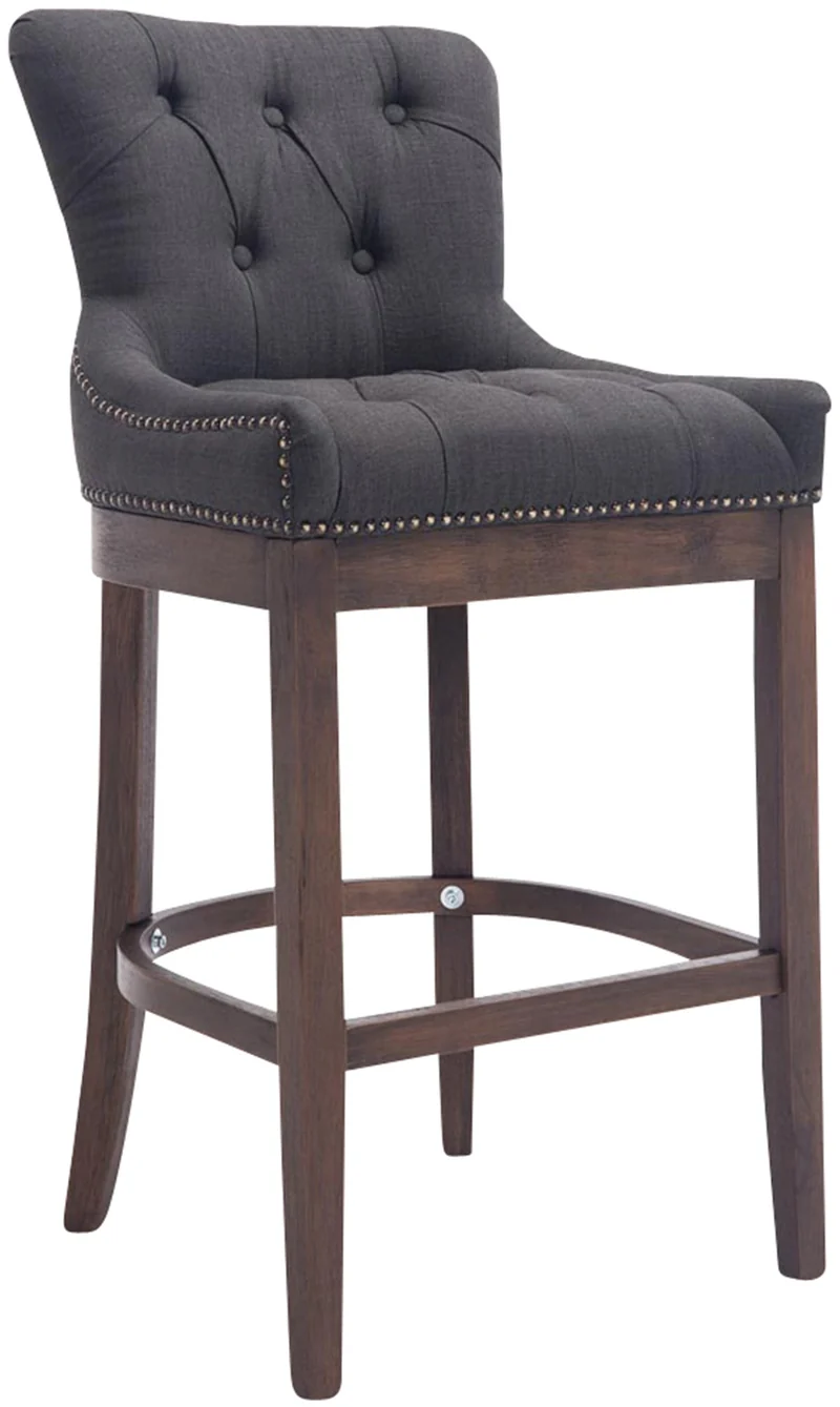 Tabouret de bar x1 confortable design rétro assise capitonné en tissu gris foncé pieds en bois foncé 10_0006815