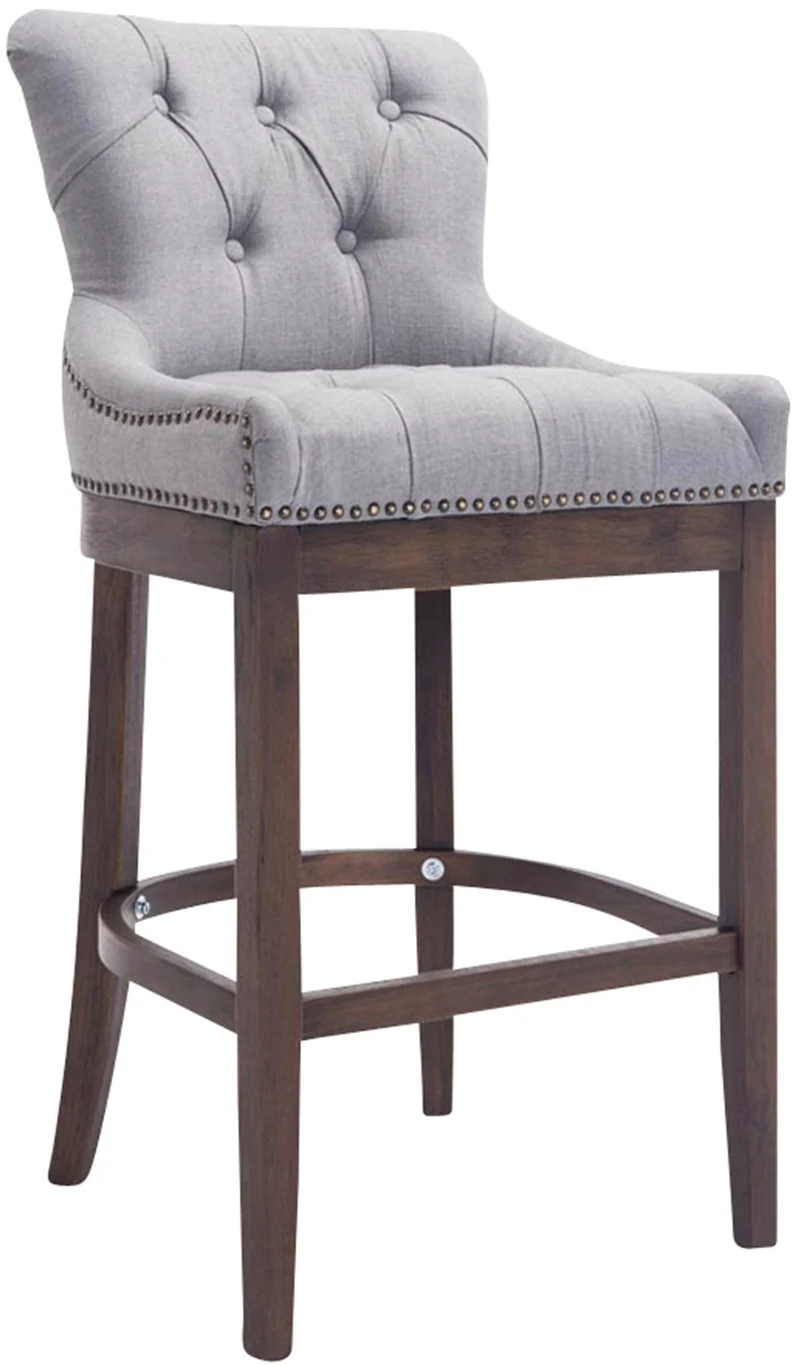 Tabouret de bar x1 confortable design rétro assise capitonné en tissu gris clair pieds en bois foncé 10_0006672