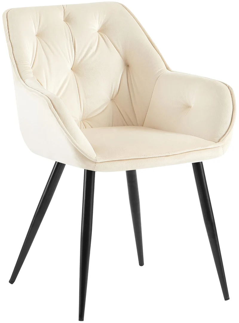 Chaise de salle à manger avec revêtement en velours crème cadre métal noir style moderne et contemporain 10_0005858