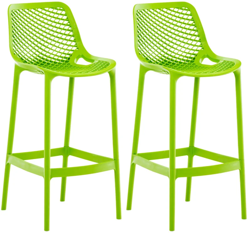 Lot de 2 tabourets de bar avec dossier en plastique vert pour extérieur hauteur assise 75 cm 10_0006314